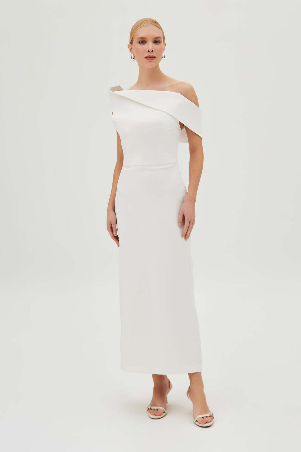 Diagonal Neckline Midi Dress