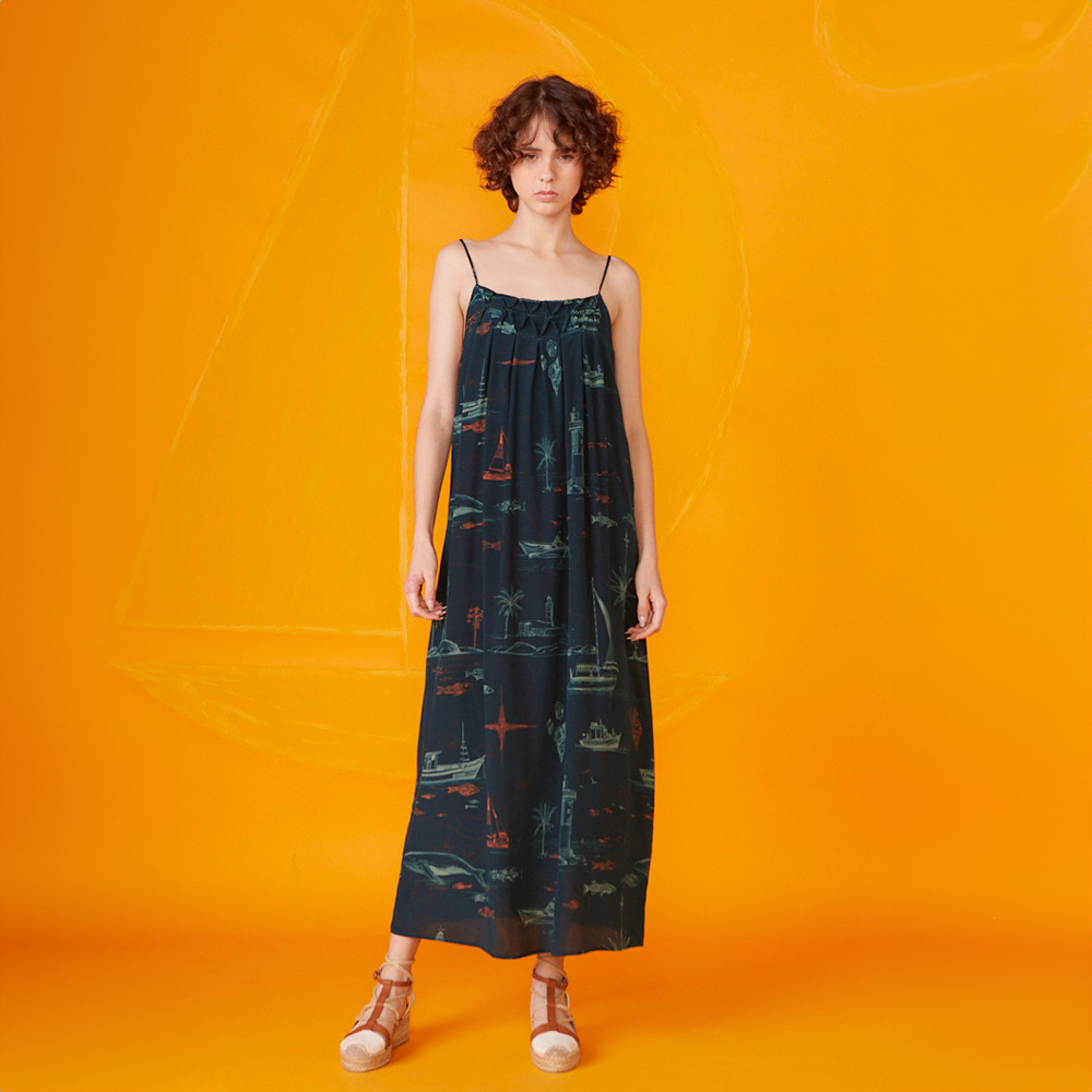 Archel Map Silk Maxi Dress