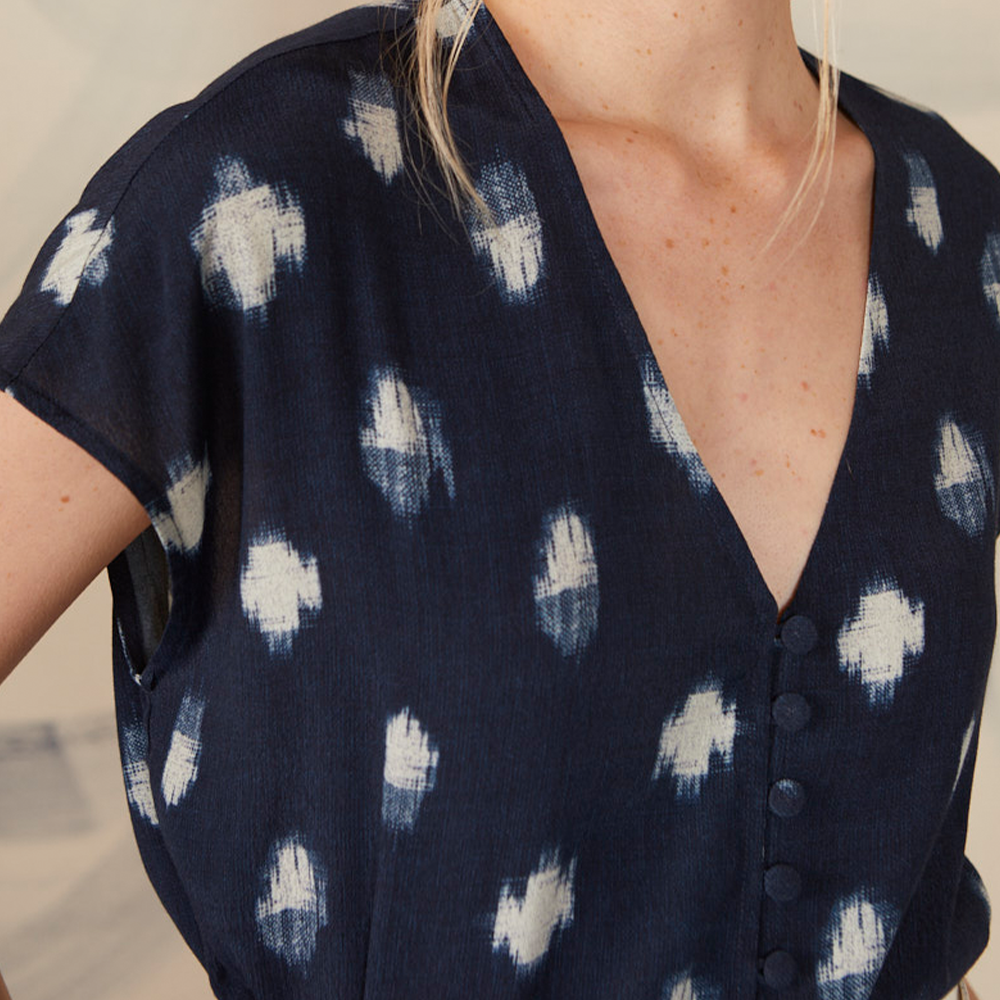 Carmel Ikat Blouse Blue Detail