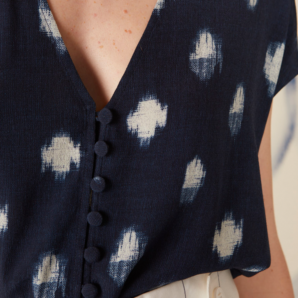 Carmel Ikat Blouse Blue