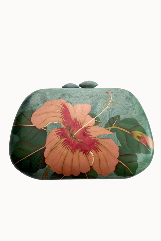 Marquetry Hibiscus Clutch