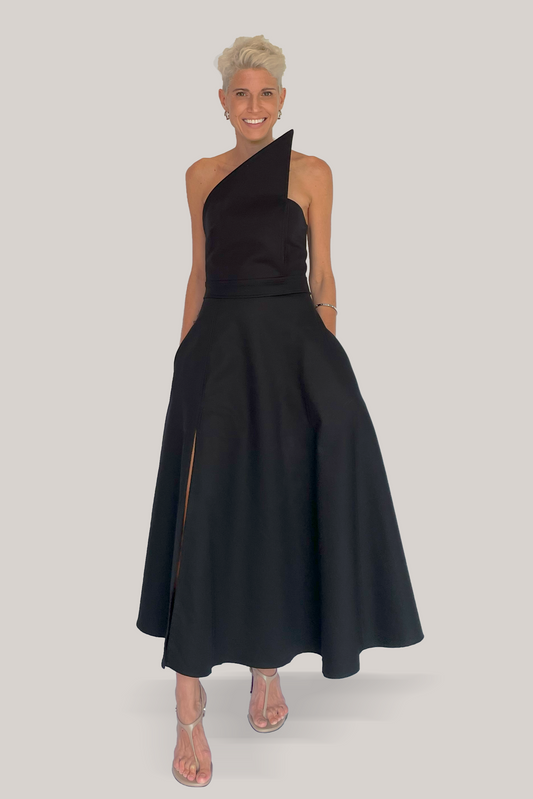 Structured Neckline Midi Dress