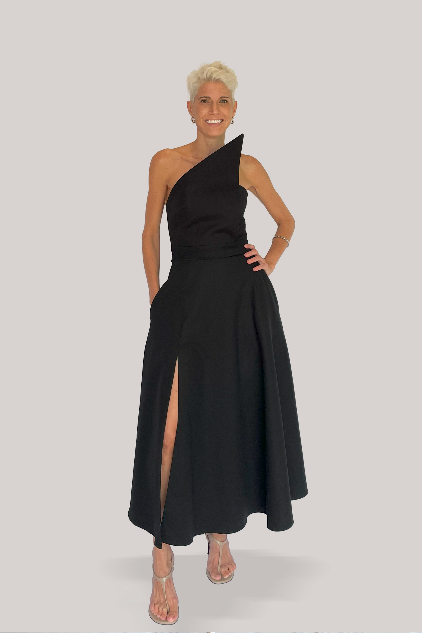 Structured Neckline Midi Dress