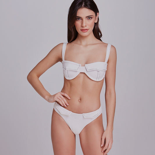 Pocket Bikini Front Two Pieces White