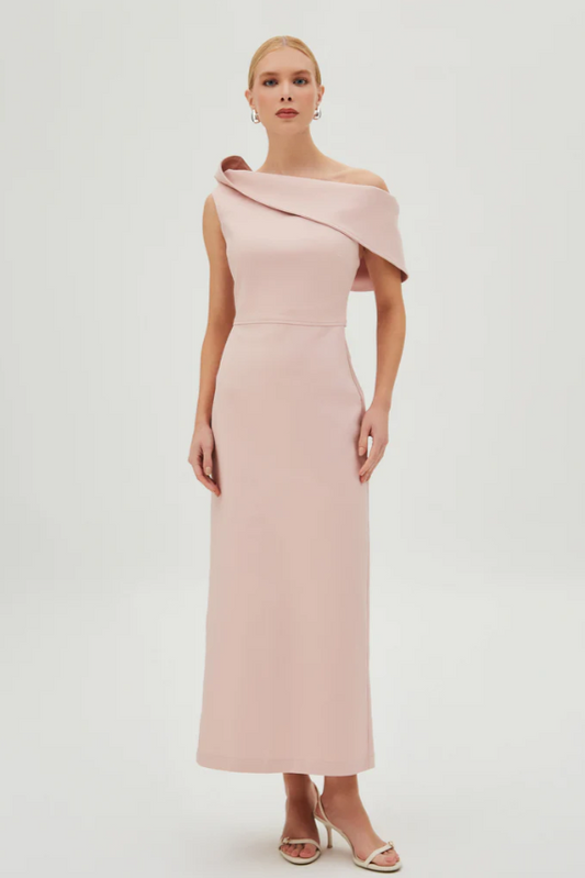 Diagonal Neckline Midi Dress