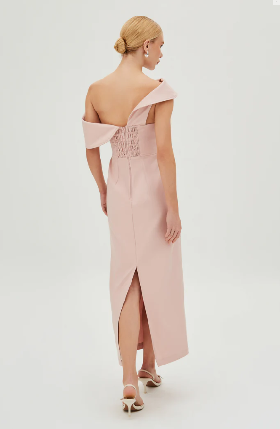 Diagonal Neckline Midi Dress