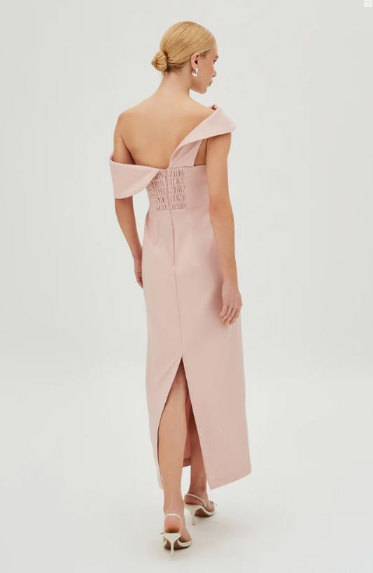 Diagonal Neckline Midi Dress