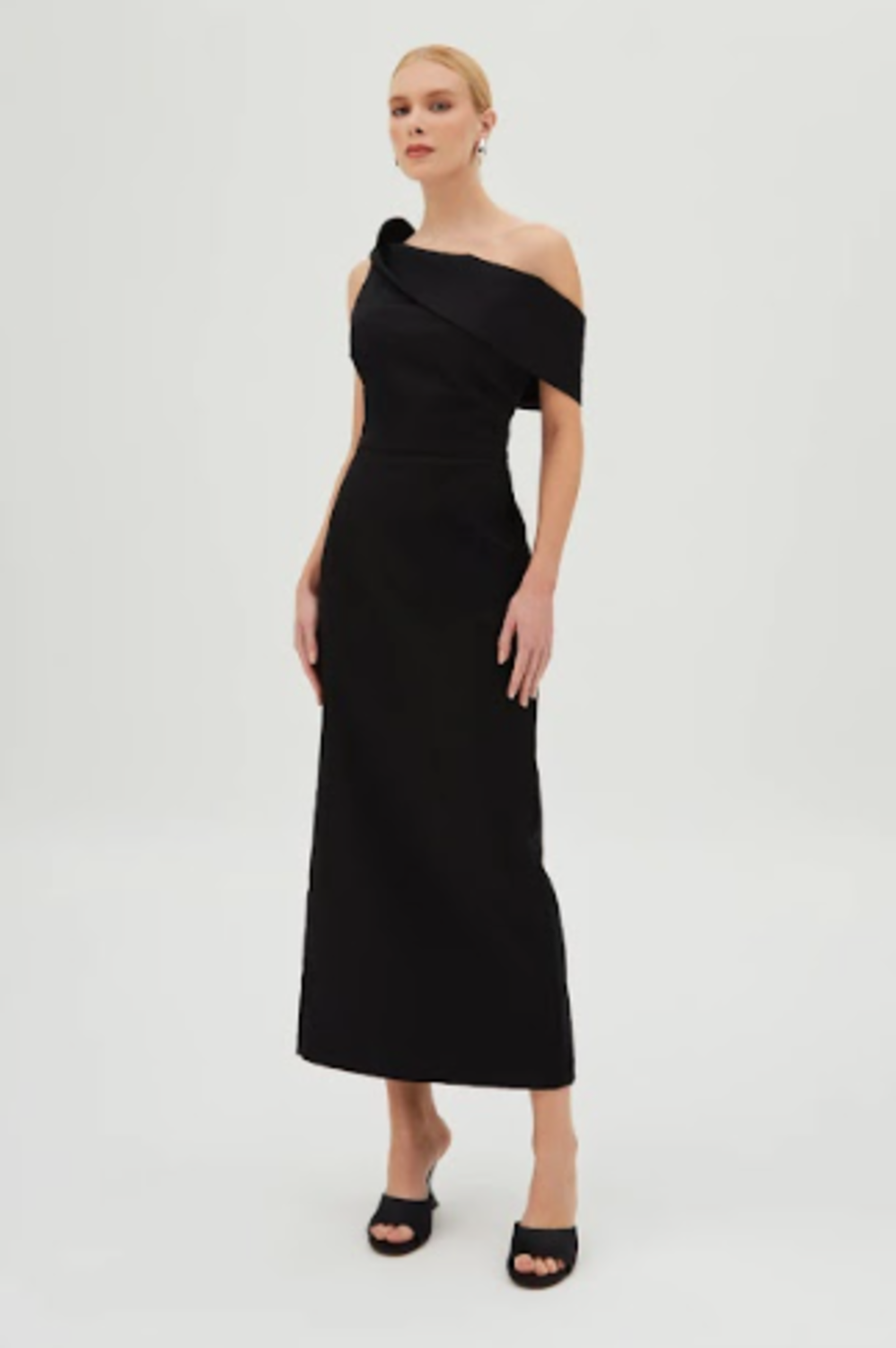 Diagonal Neckline Midi Dress