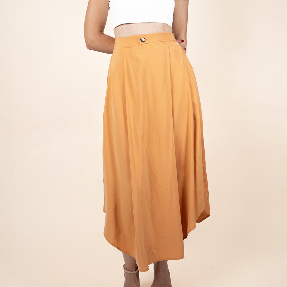 Skirt Midi Pregas Caramel