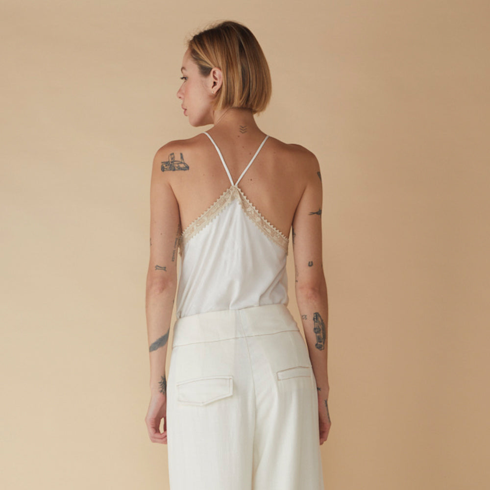 Tank Top Brenda Off White With Embroidery Lace - Back