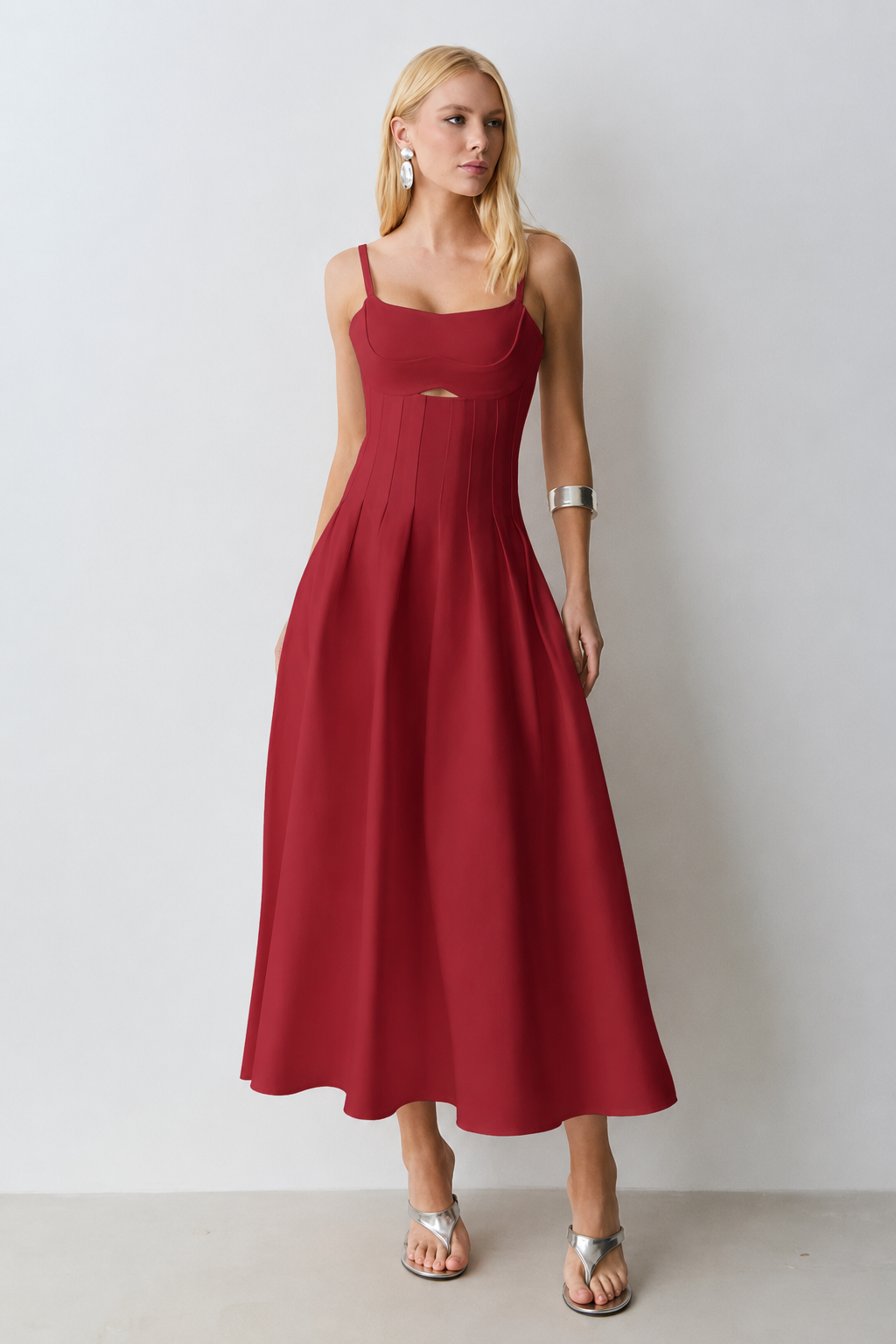 [REVISAR - imagem de referencia IA, nao e foto real] Pregas Midi Dress - Navy