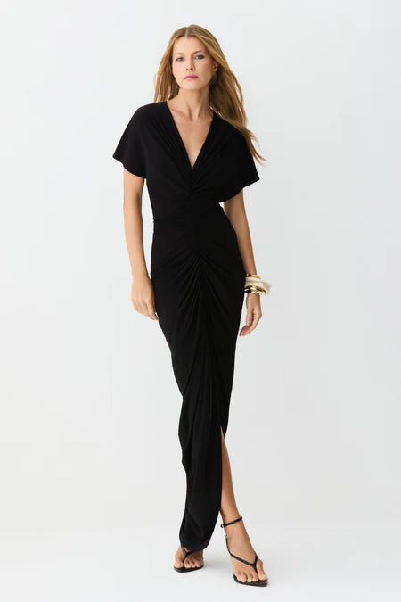 Decote V Midi Dress - Black