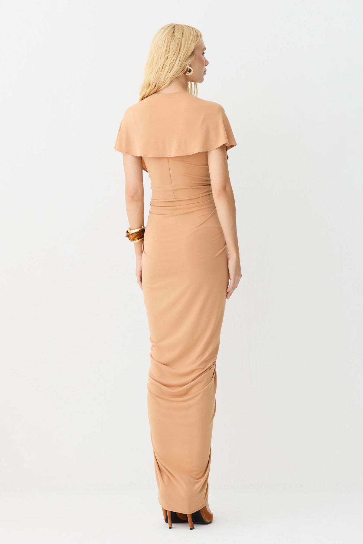 Decote V Midi Dress - Peach