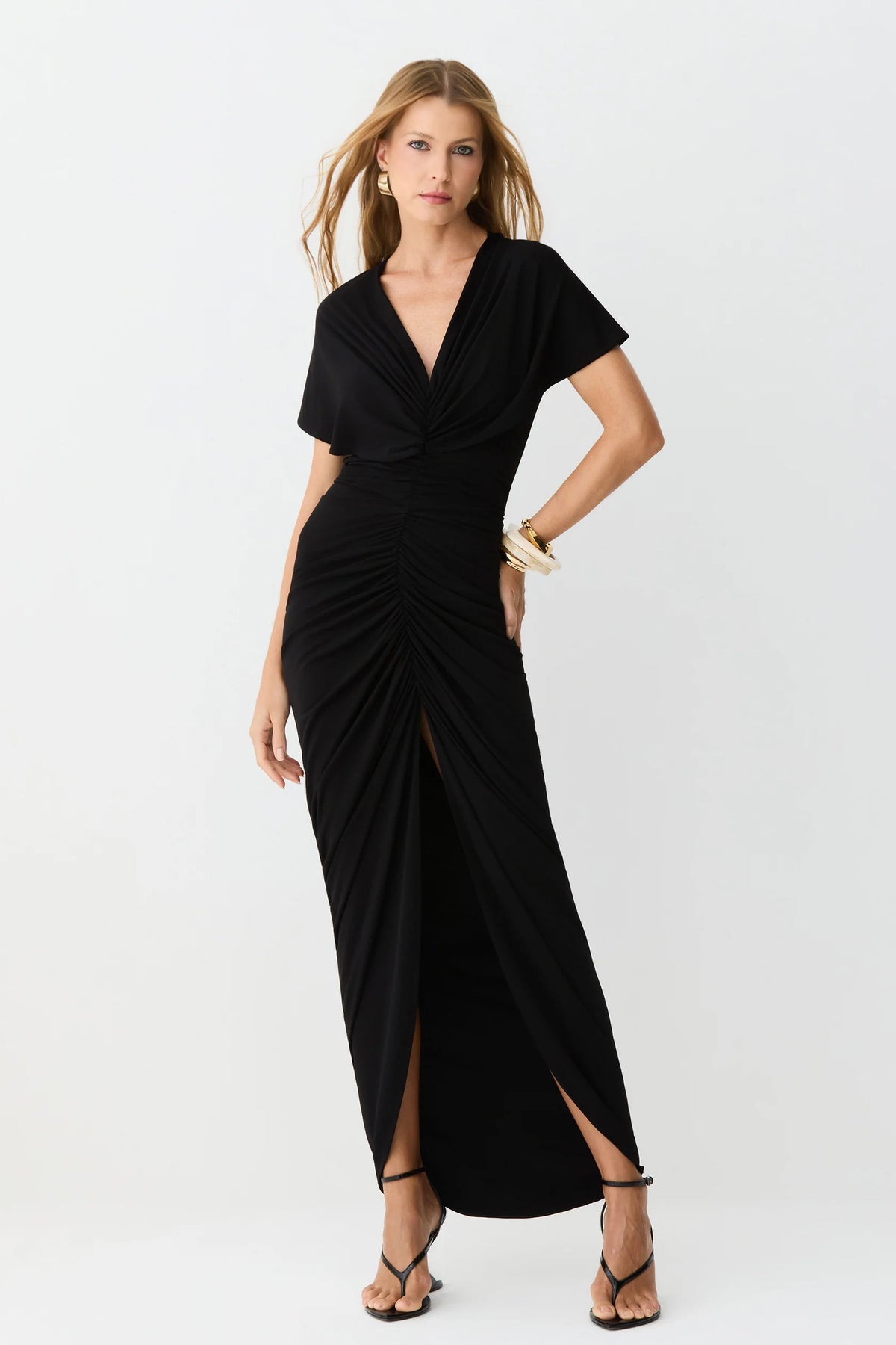 Decote V Midi Dress - Black