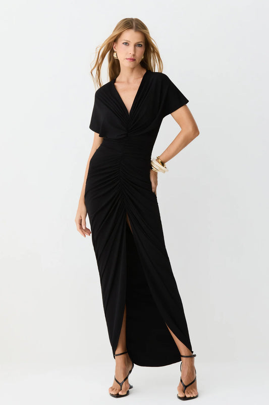 Decote V Midi Dress - Black