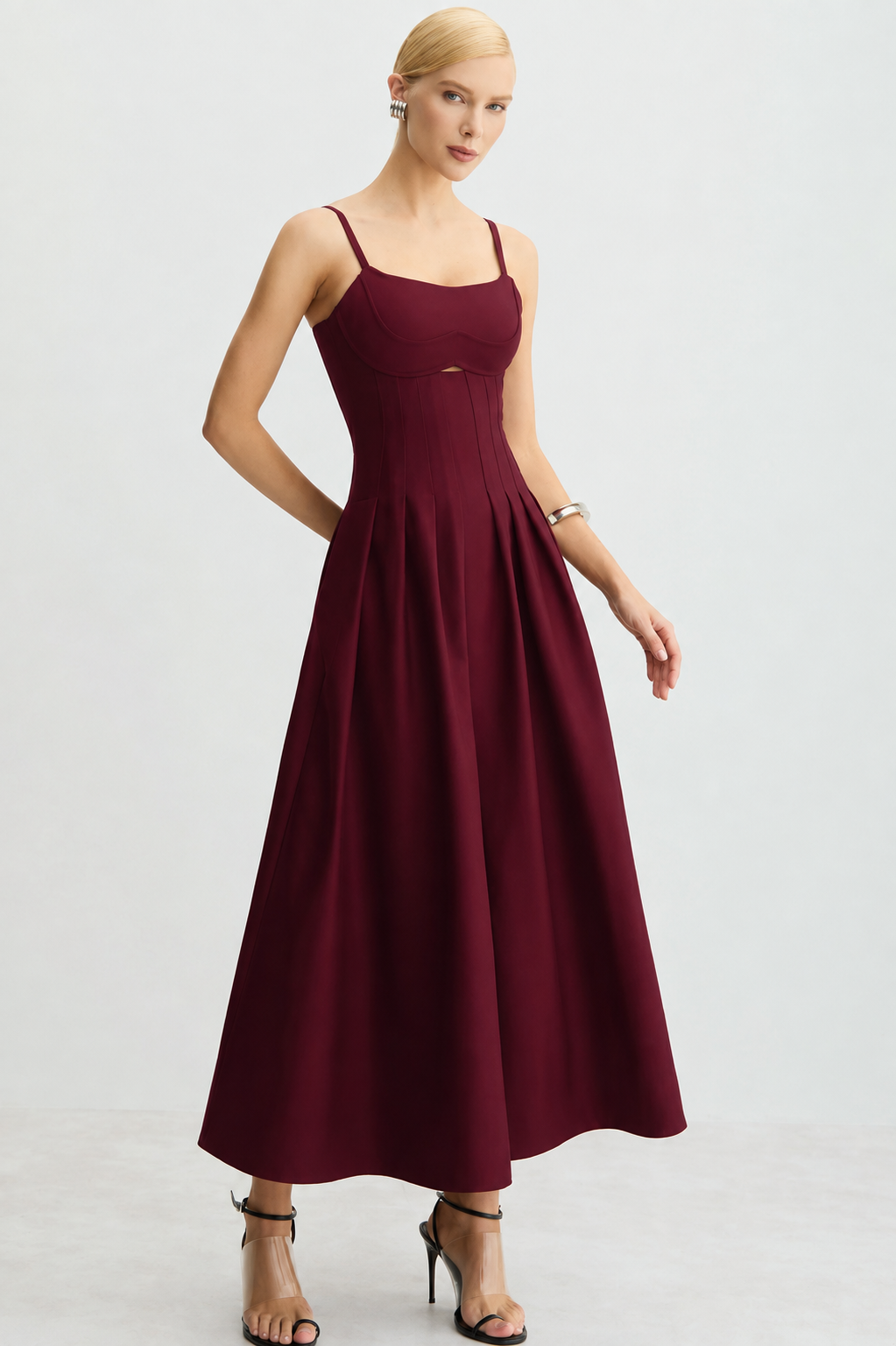 [REVISAR - imagem de referencia IA, nao e foto real] Pregas Midi Dress - Red