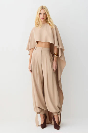 Reta Pregas Tie Pants - Beige