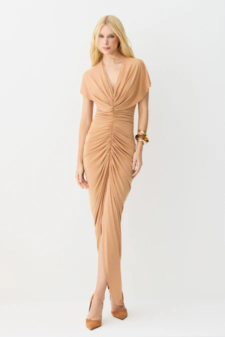 Decote V Midi Dress - Peach