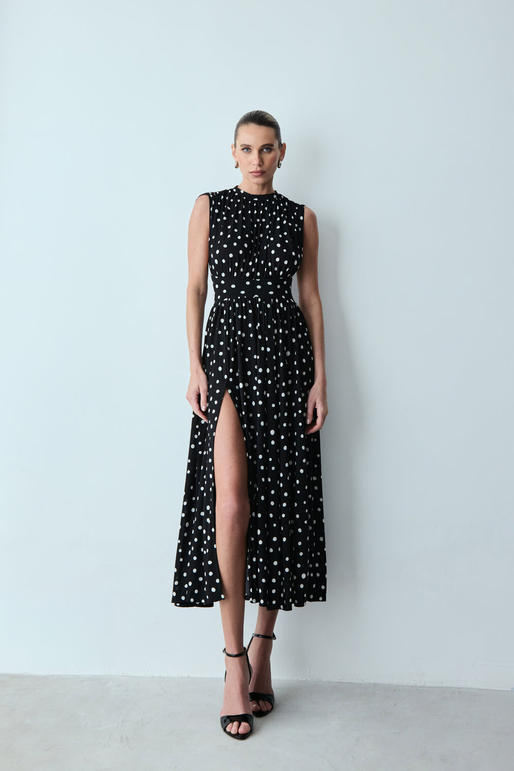 Pois Franzidos Midi Dress