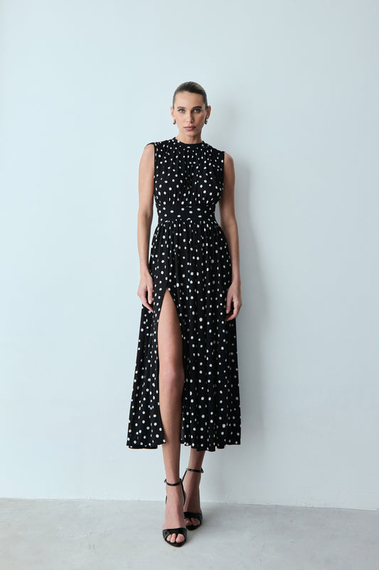 Pois Franzidos Midi Dress